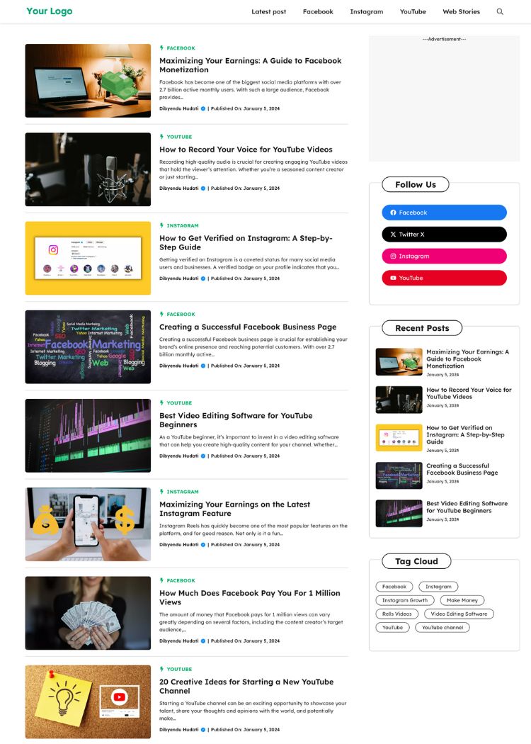 Blog/Article Website Templatekit for wordpress
