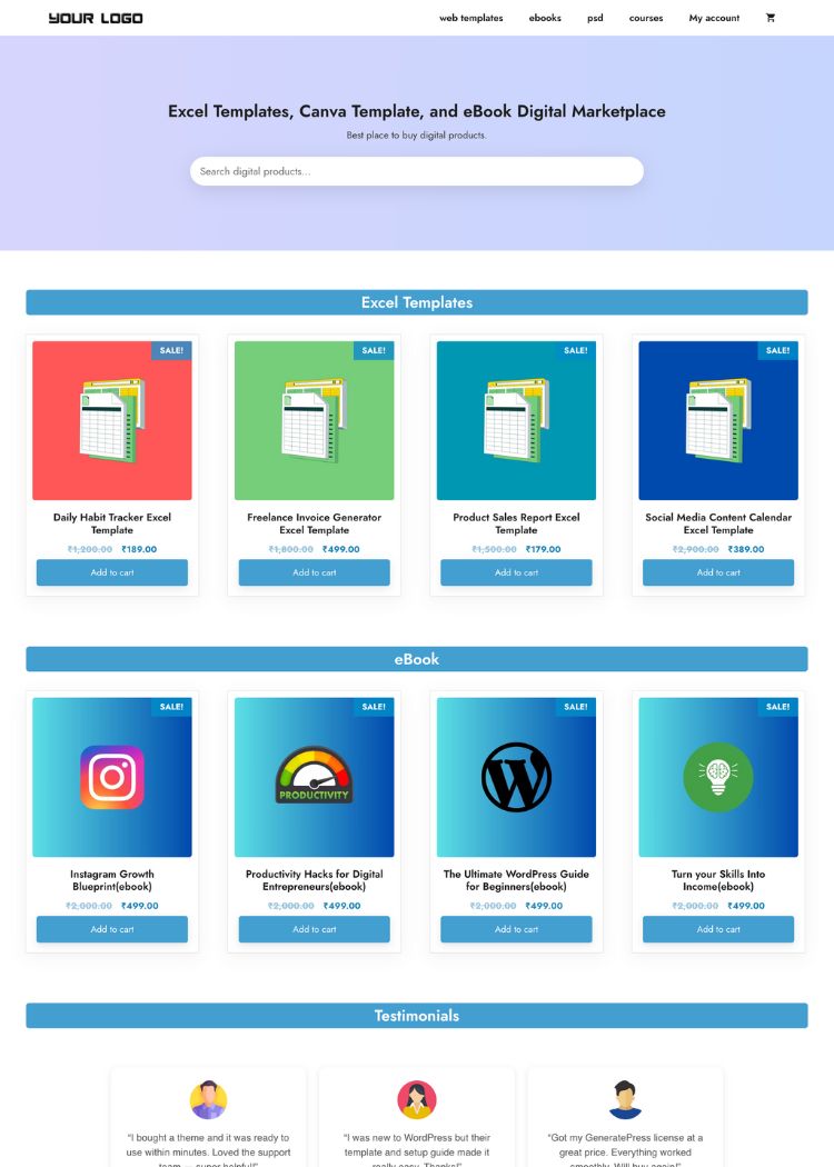 Digital Product Selling Website Template