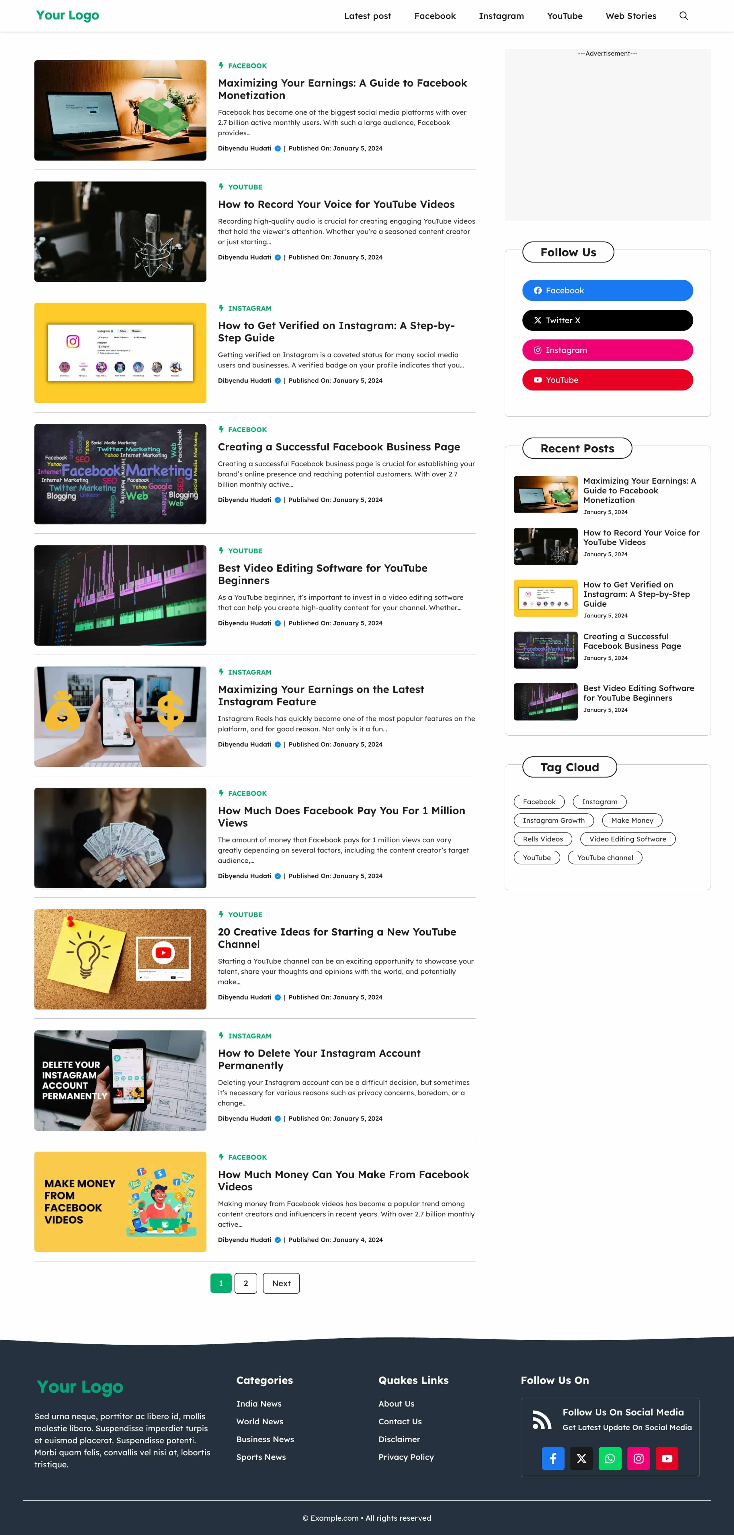 blog/article website template