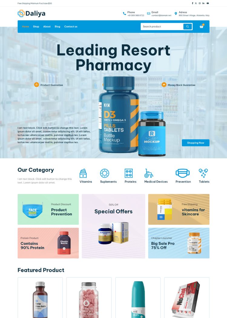 Pharmacy & Medical Store Website Template