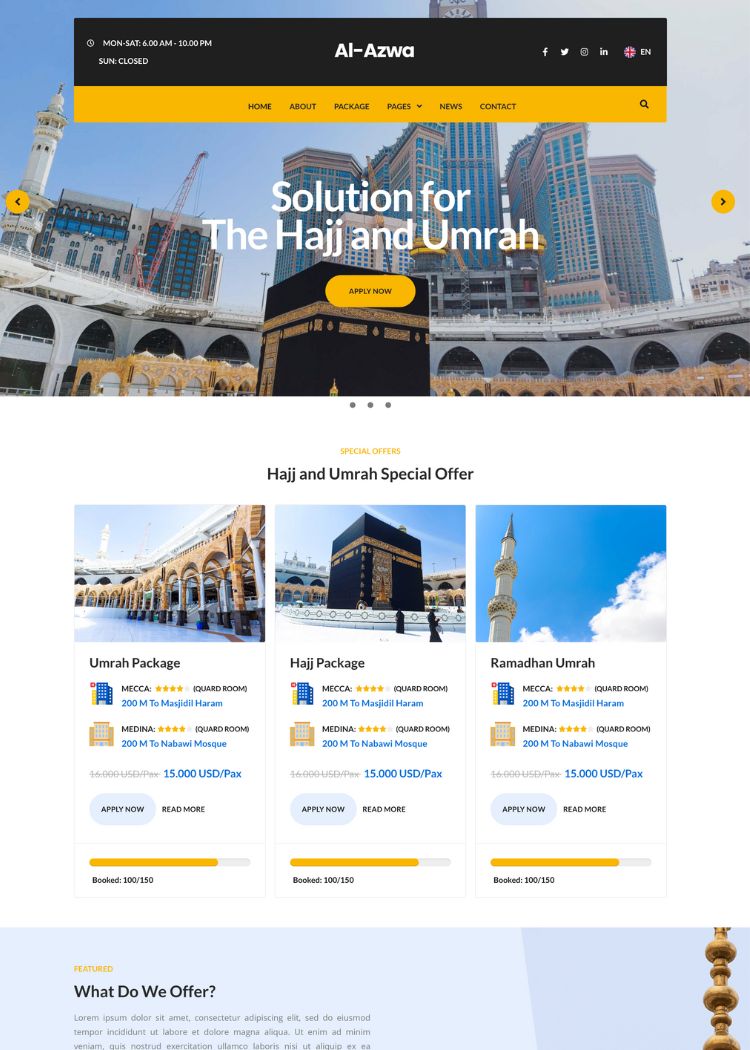 Umrah & Hajj Tour Travel Website Template