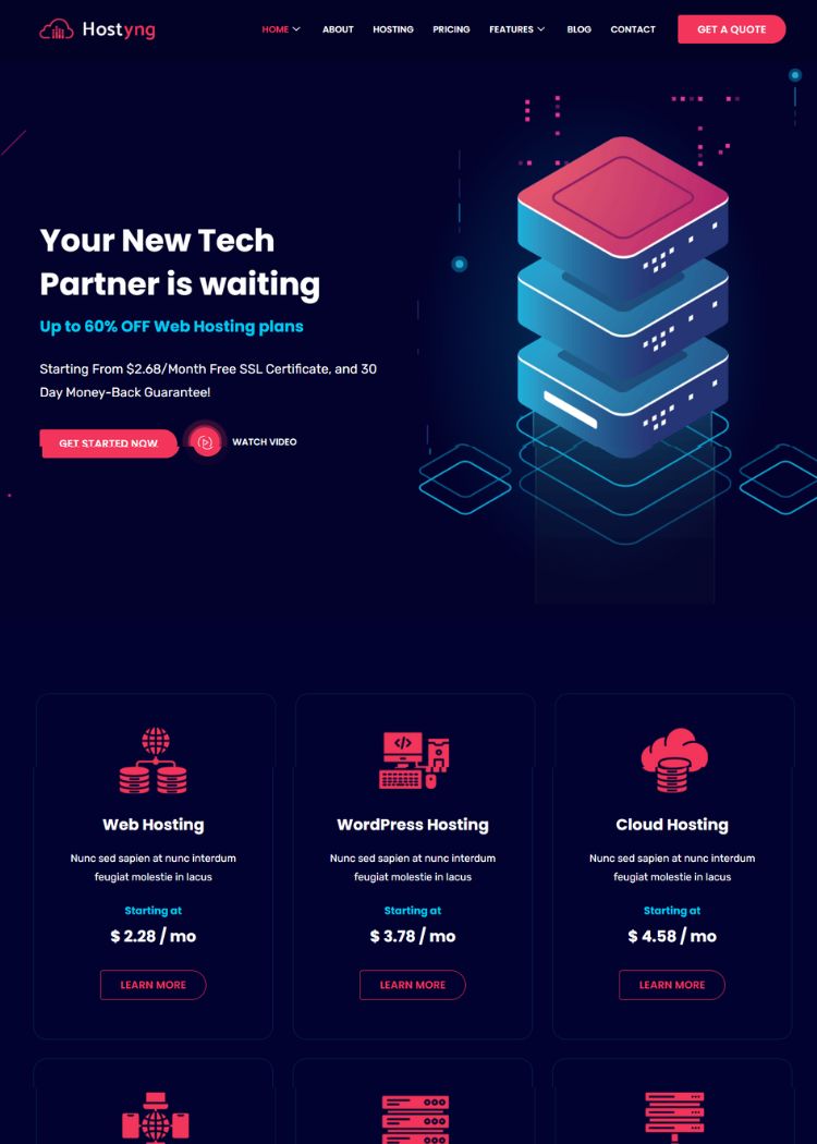 Web Hosting Website Template