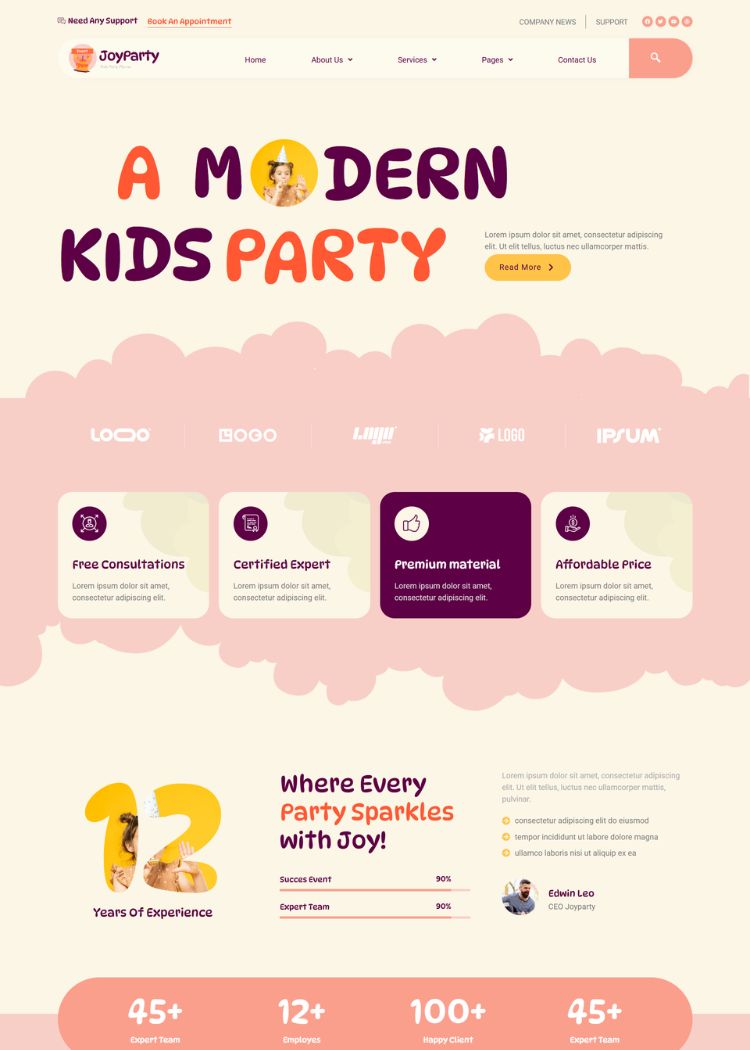 Kids Party Planner Website Template