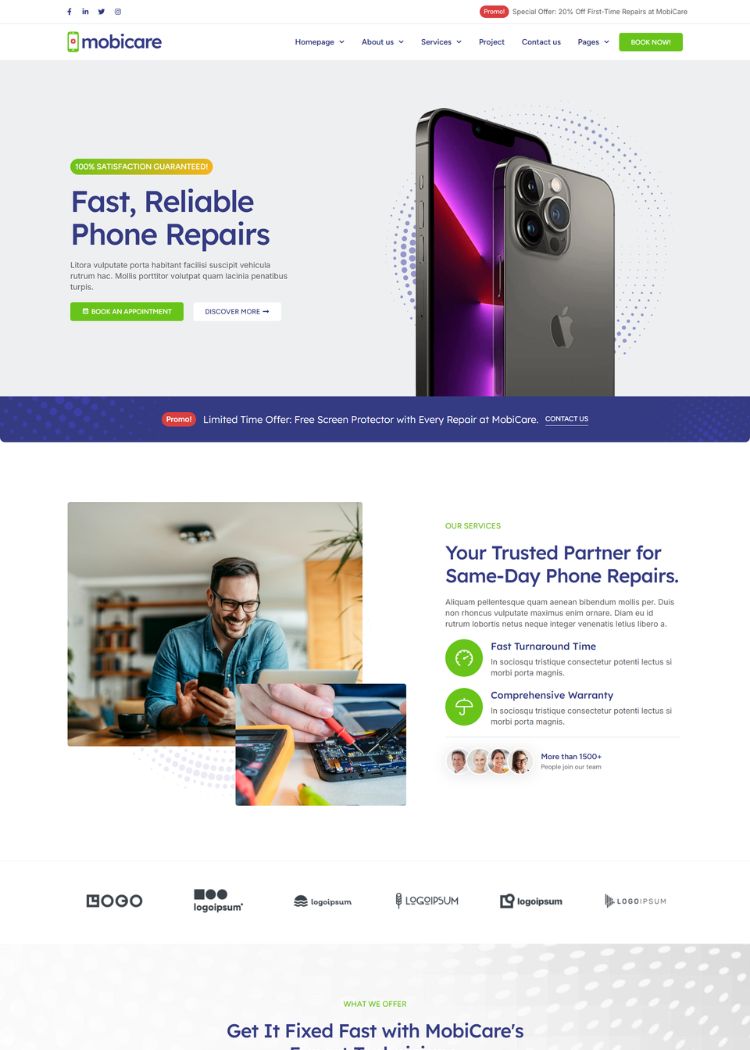  Mobile Phone & Computer Repair Website Template