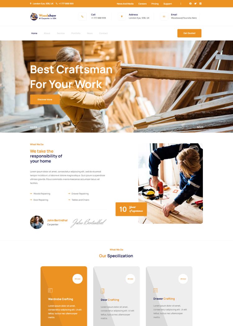 Carpenter & Craftsman Website Template
