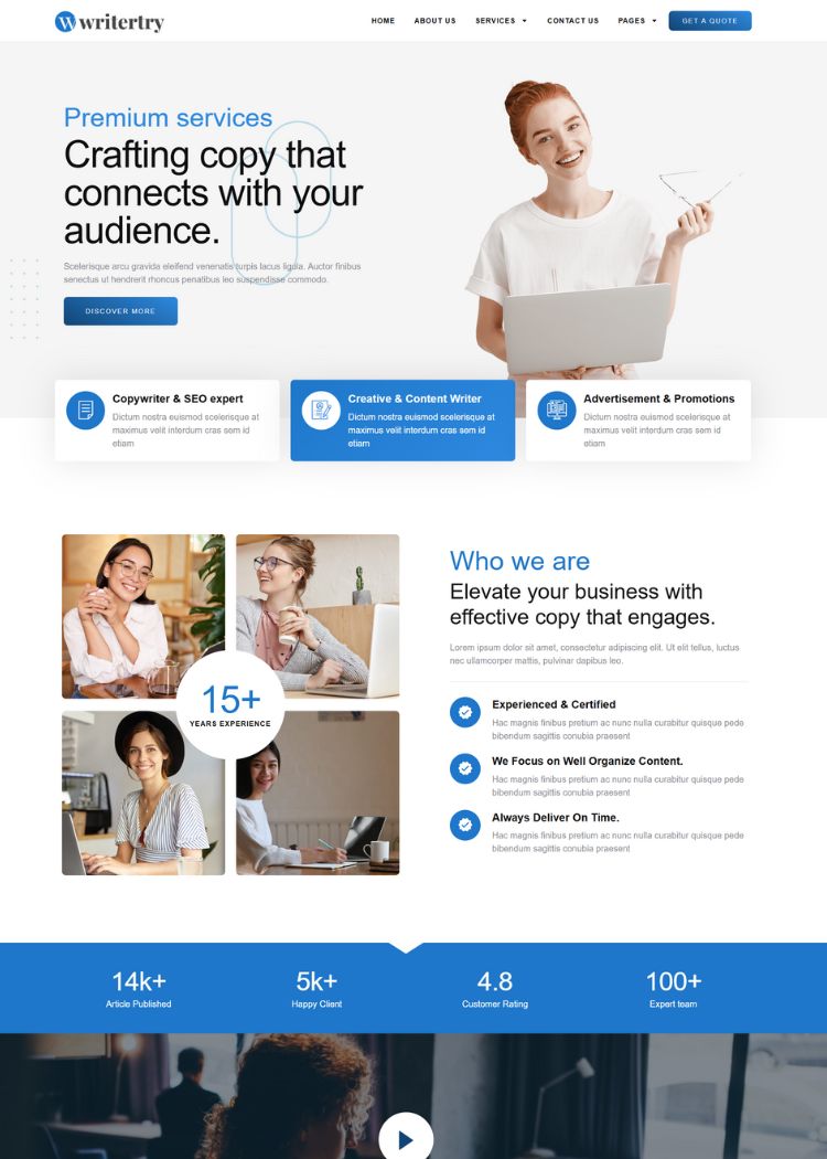 Content Writing Service Agency Website Template