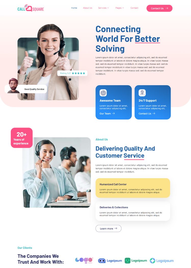 Call Center & Support Company Website Template